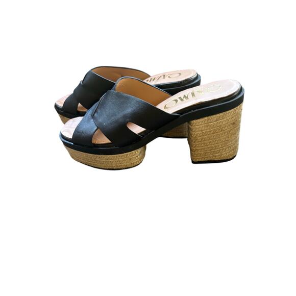 GAIMO Black Leather Medium Heel Platform Slide Sz 39 - Picture 3 of 4